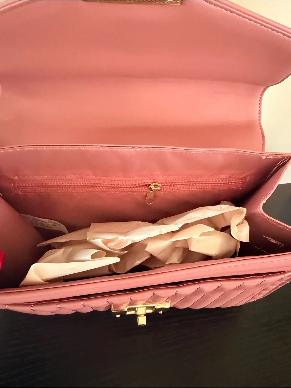 Pink Quilted Top-Handle Crossbody Bag with Gold Hardware